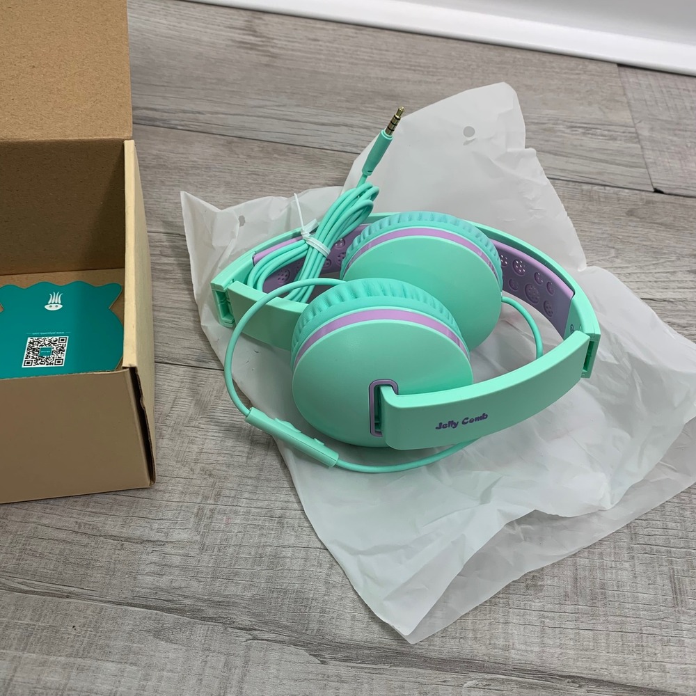 Jelly Comb Kids Foldable Headphones with Mic Mint Green Purple HS11 Wired 3.5mm